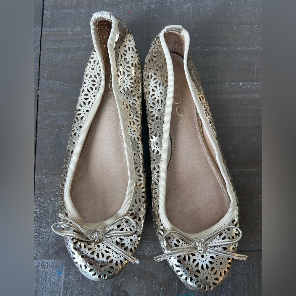 Aldo Metallic Gold Laser-Cut Ballet Flats with Bow